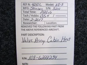 108-6222234 Stinson 108-3 Valve Assembly Cabin Heat